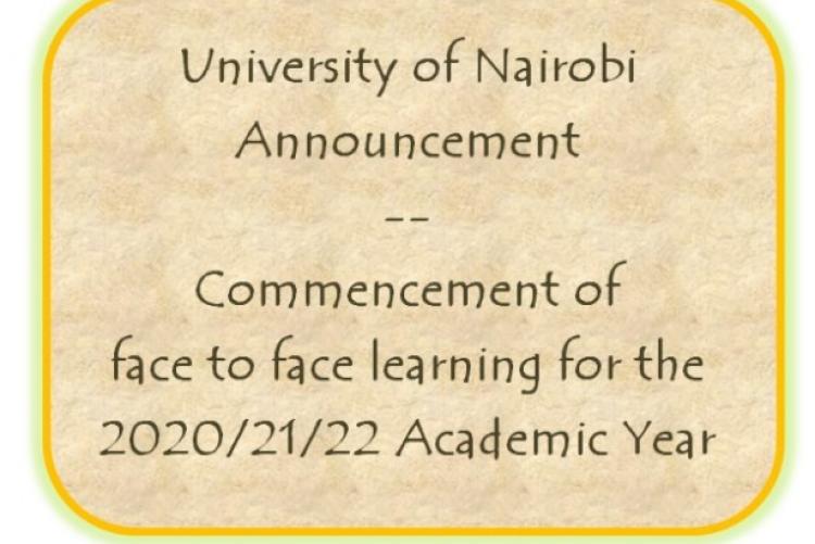 Commencement of Face to Face learning - Communication from the Academic Registrar