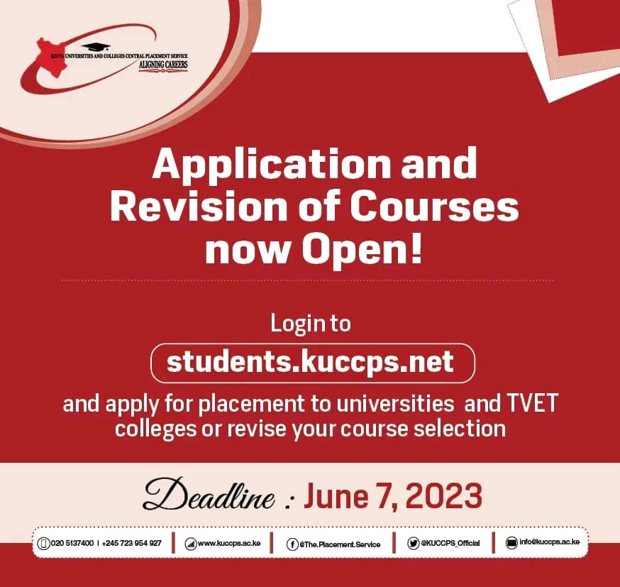 magasin Ældre indgang KUCCPS APPLICATION AND REVISION OF COURSES | Academics