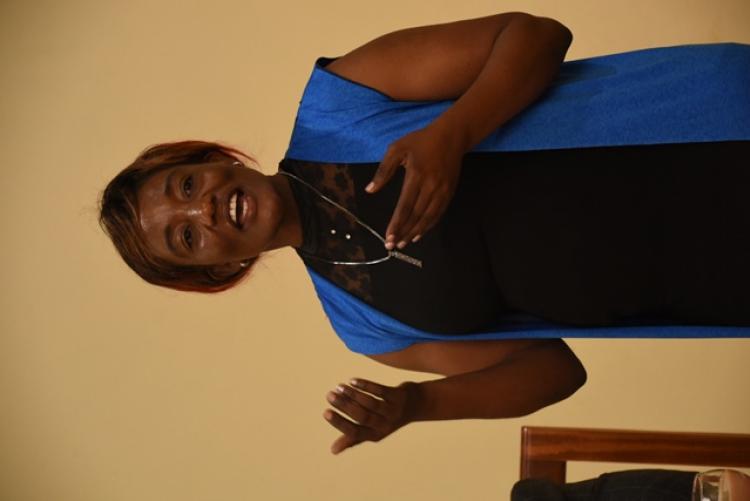 Dr Esther Ogoro speaking at the Exams Centre End of Year Party 2019
