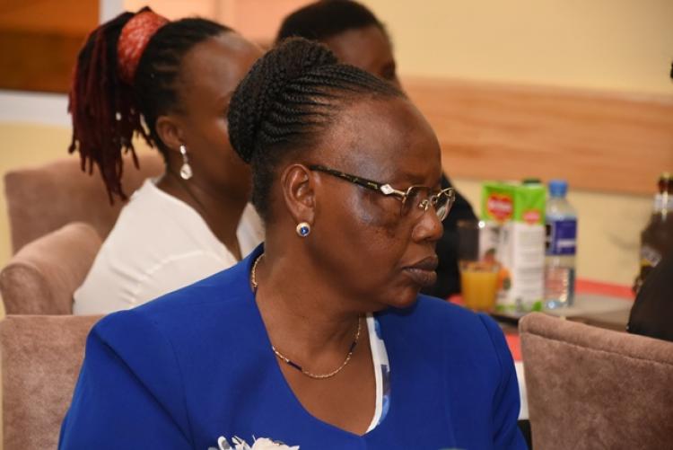 Mrs Jennifer Odhiambo at the Exams Centre End of Year Party 2019 after retiring having served the university for over 30 years.