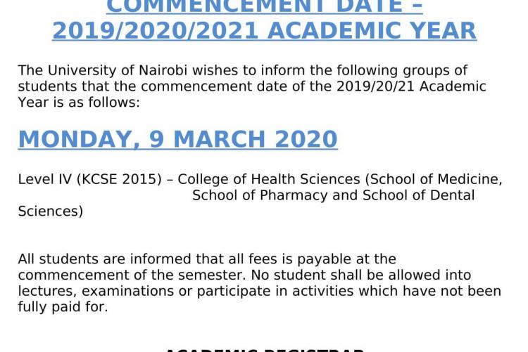 COMMENCEMENT DATE – 2019/2020/2021 ACADEMIC YEAR