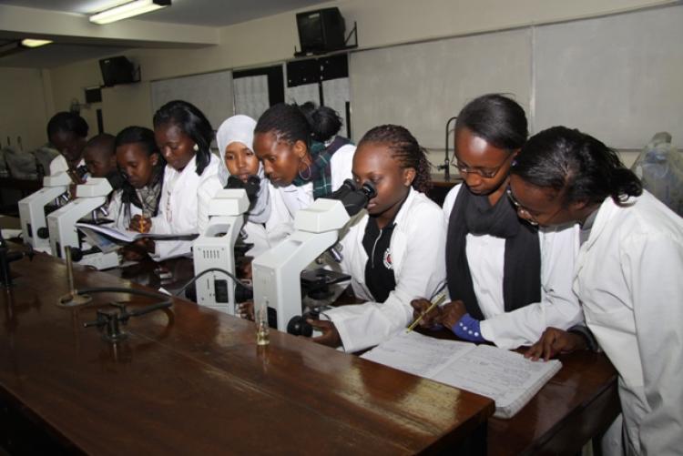 Class practical demonstration at the College of Health Science, KNH Campus