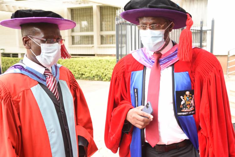 Prof. Kiama and Prof. Ogeng'o during the VC's Address to Freshers on 3rd September 2020.