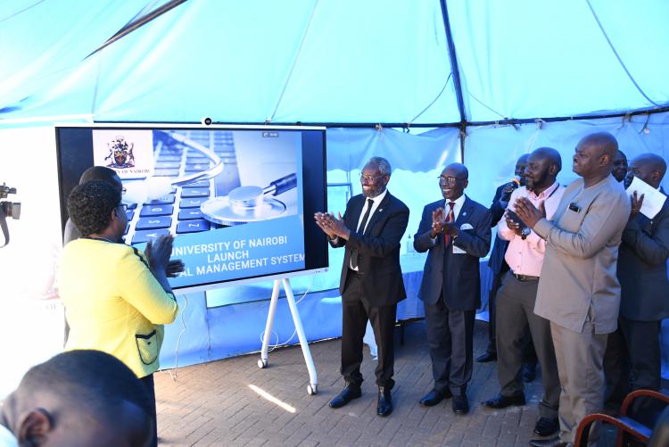 DVC AA alongside the VC during the launch of the UoN Intergrated Digital Health System that was held on 14th February, 2023 at UHS