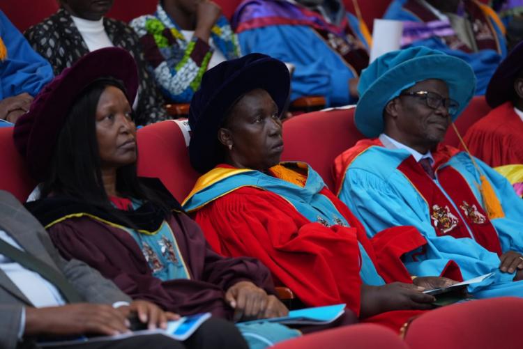 (From left) Prof. L. Kerubo (DVC RIE), Prof. M. Hutchinson (VC) & Prof. A. Giatu (DVC AA)