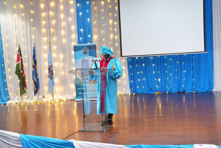 Prof. Ayub Giatu (DVC Academic Affairs) giving his speech